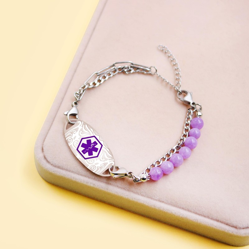 JunyiDIY Emergency Epilepsy Awareness ID Bracelet for Sister, Purple Lepidolire