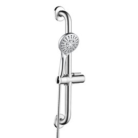 BRIGHT SHOWERS Stainless Steel Grab Bar Set – Includes Handheld Shower Head with Extra Long Hose, Shower Head and Hose Chrome Plated