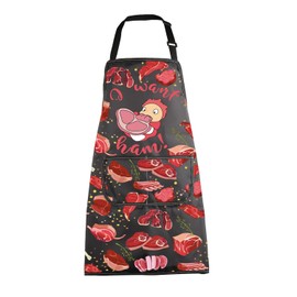 MBMSO Ham Apron with Pockets I Want Ham Gifts for Ham Lovers Ponyo Apron for Japanese Anime Movie Fans Gift Ham Kitchen Apron, Ham Apron-b, Standard