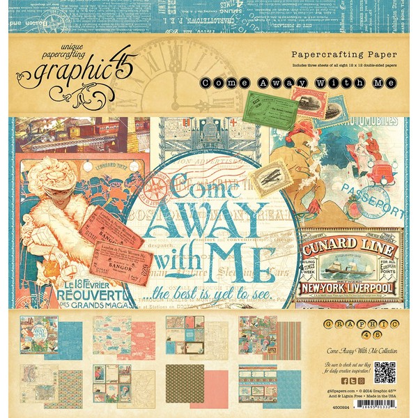 Graphic 45 Come Away with Me Paper Crafting Pad, 12