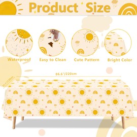 4 Pack Boho Sun Birthday Party Tablecloths Boho Hippie Sunshine Table Covers Rainbow Groovy Tablecloths Retro Hippie Table Covers 60s 70s Boho Themed Birthday Party Groovy Party Decorations 51 X 86 IN