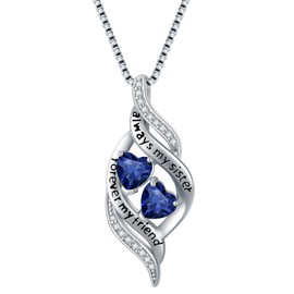 HPQQ Birthday Gifts for Sister 925 Sterling Silver September Birthstone Sapphire Necklace Pendant Infinity Sisters Jewelry Christmas Gifts for Women Sister Friend Daughter