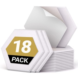 18 Pack Self-adhesive Hexagon Acoustic Panels, TONOR 12"x 10"x 0.4" High Density Sound Proof Panel for Walls, Sound Deadening Insulation Treatment Foam Panel for Recording, Podcasting, Streaming White
