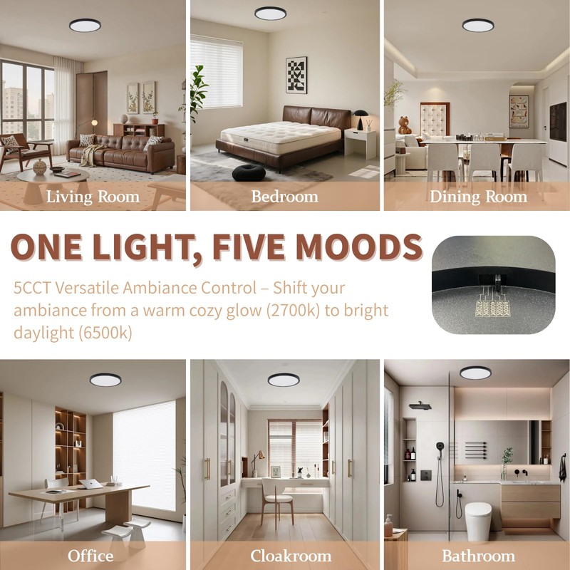 YELIOLED 6 Pack 12 Inch LED Flush Mount Ceiling Light