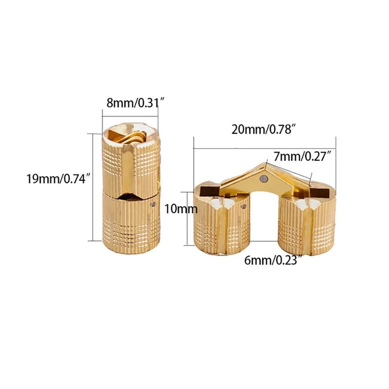 8mm Invisible Brass Barrel Hinges Hidden 180 Degree Opening Angle