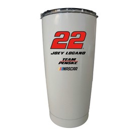 R and R Imports Joey Logano #22 16 oz White Insulated Stainless Steel Tumbler Glossy brushed finish