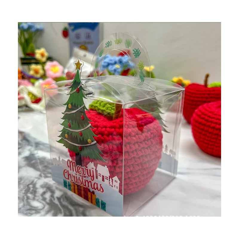 JOONOR 2 Pieces Handmade Crochet Apple Statue,Hand-Knitted Apple with Stem