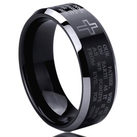 Titanium Wedding Band Ring for Men & Women Lord's Prayer with Cross Praying Ring for Men & Woman SZ: 9
