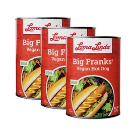 Vegan Hot Dogs Plant Based - Loma Linda Big Franks Meatless Sausages, High Protein Meat Alternative, Vegetarian Frankfurters, Non-GMO, Ready to Eat, 15 oz Cans (Pack of 3)