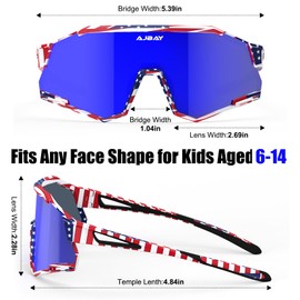 AJBAY Polarized Kids Sunglasses Youth Baseball Sunglasses UV400 6-14 Boys Girls Sports Sun Glasses Shade for Softball Cycling, Flag, Youth