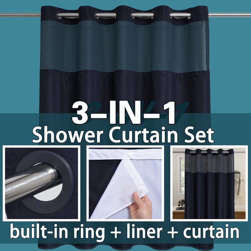 Conbo Mio No Hook Shower Curtain with Snap in Liner