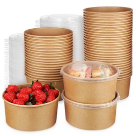 GLEAVI 50 PCS Disposable Salad Bowl with Lid : Soup Paper Bowls Salad Bowls Large Disposable Salad Bowls with Lids to Go Bowls Paper Bowls for Lunch to Go Containers with Lids