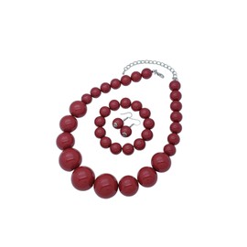 BA UNIQUE FASHION Women's Chunky Large Simulated Pearl Statement Necklace, Bracelet, Earring Set (Sangria Burgundy)