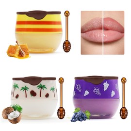 Leogony 3 Pcs Honey Lip Balm, 24h Moisturizing Wrinkle Repair Lip Honey Pot Lip Bee Balm Anti Chapped Lip Exfoliator (Honey Grape Coconut)
