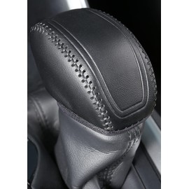 YAKANEY for Toyota RAV4 2019-2025 Gear Shift Knob Cover, Genuine Leather Interior Protective Gear Shift Trim for Toyota Highlander 2020-2025- Black Trim