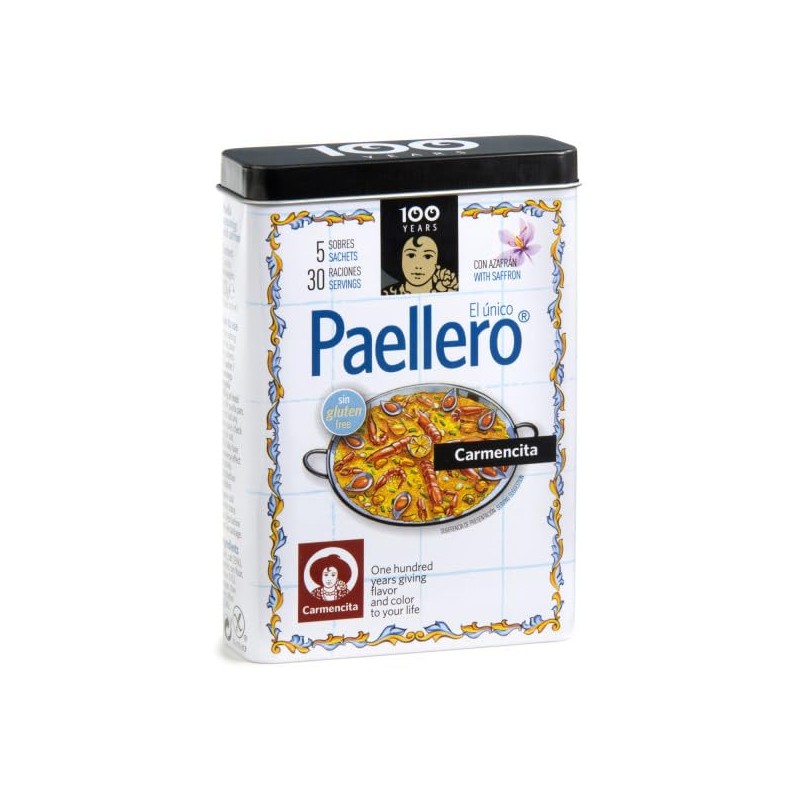 Carmencita. Paellero Paella Seasoning with Saffron (5 sackets) in metallic