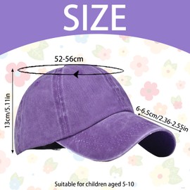 XIEXIESHER Baseball Cap Boys Girls 52-56 cm Adjustable Size Plain Cotton Youth Baseball Cap Suitable for Children or Adults Outdoor Sports Parasol Base Cap, purple