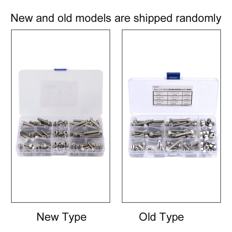 Tissting 90pcs 1/4-20UNC Hex Socket Cap Head Bolts, Stainless Steel