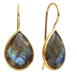 Gempires Labradorite Pear Shaped Teardrop Crystal Earrings, Bezel Earring, Gemstone Dangle Drop Earrings, Everyday Wear, Gift for Her, Length 1.25 inch
