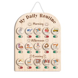 TinyKidz Daily Routine Chart for Kids, Visual Schedule, Routine Chart for Toddlers 3-5, Morning Bedtime Routine Chart for Toddlers, Wooden Chore Chart for Kids