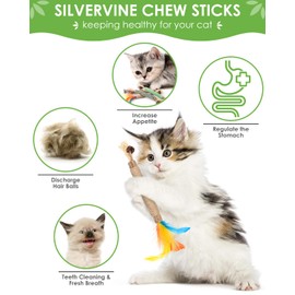 TINDTOP Catnip Chew Toys for Cats, 4 Pack Natural Silvervine Sticks for Kittens Teeth Cleaning, Matatabi Dental Care, Increase Appetite, Aggressive Chewers Cat Dental Toy