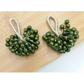 Feathers Creation 4 Pcs Latest Indian Mini Bead Tassels Latkan with Loop for Blouse, Dupatta,Edging Sew on (Olive Green)