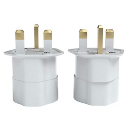 EAZY CASE - 2X UK Travel Adapter Mains Plug for UK to DE Earthed Contact, 3Pin Male to Schuko Euro Socket - Perfect Travel Plug for England, Hong Kong, UAE, Cyprus, White