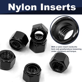 ZQZ 5/16-18 Black 304 Stainless Steel Nylon Lock Nuts, 50PCS Coarse Thread Nylock Nut, Black Oxide Insert Locknuts
