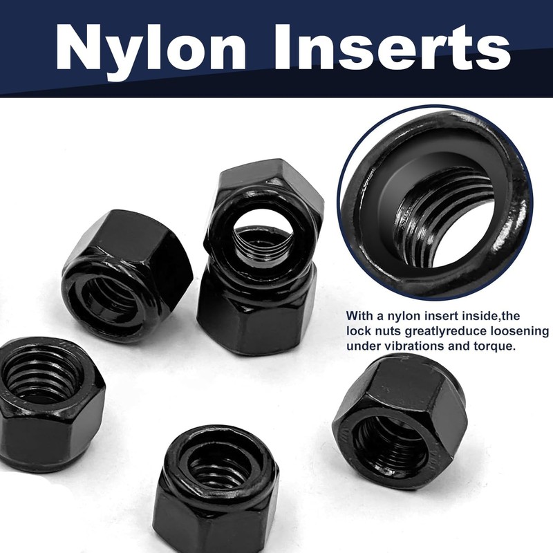 ZQZ 5/16-18 Black 304 Stainless Steel Nylon Lock Nuts, 50PCS