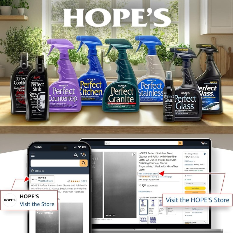 HOPE'S Perfect Granite & Marble Countertop Cleaner, Stain Remover and
