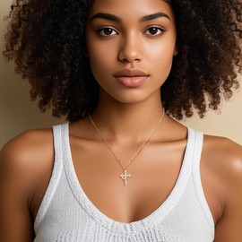 Gold Cross Necklace Women, Cubic Zirconia Crown Cross Pendant Chain, Elegant Christian Jewelry Gift for Wedding, Party and Everyday Wear