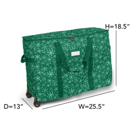 Covermates Keepsakes Rolling Treasurekeeper Storage Bag - Carrying Handles, ID Window, Dual Wheels - Holiday Storage, Green Snowflake