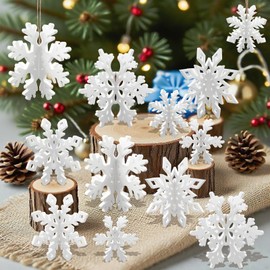 kuchisity 48 Pcs Wooden Snowflakes Decor 3D Snowflake Tabletop Signs Centerpiece for Christmas Xmas Winter Wonderland Decorations Home Party(White)