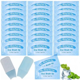 50Pcs Disposable Wipe Oral Finger Brush Up Teeth Cleaning Tools Teeth Whitening Strips for Oral Deep Cleaning Treatments (Light Blue)