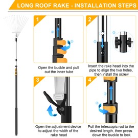 FIXM Telescoping Roof and Yard Rake 7-31 FT, Dual Use to Clean Leaves, Branches and Debris for Roofs/Lawn