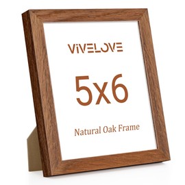 Vivelove 5x6 Picture Frame, High-End Natural Oak 5 x 6 Wooden Frame with Tempered Glass, 5x6 Wood Photo Frame for Wall or Tabletop, Wall Hook Included for Art Photo and Prints, Walnut