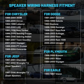 NuIth Car Door Speaker Wire Harness Adapter Connector Compatible with 1997-2003 Jeep TJ Cherokee Wrangler, 1998-2007 Dodge Ram Dakota, 1991-2004 Chrysler 300 Concorde Door Speaker Harness 4PCS