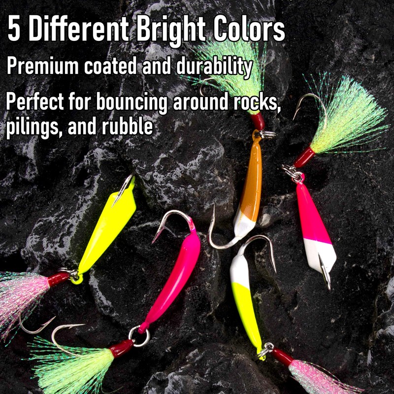 Dr.Fish 5 Pack Pompano Jigs with Teaser Hooks, Surf Fishing
