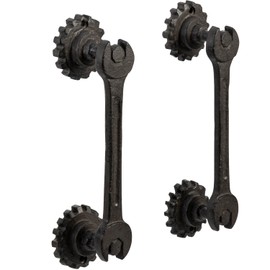 MyGift Rustic Cast Iron Door Pull Handle with Industrial Wrench and Gears Design, Heavy Duty Commercial Hardware, Decorative Mechanic Factory Style for Sliding Doors, Set of 2