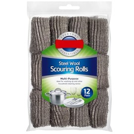 Zale Yardley Steel Wool Scouring Roller Pack of 12, Scrubbing Scouring Pad, Washing Up Scourer Non Scratch Wire Brush Scrub - Easy Grip Cleaning Pots Pans