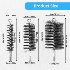 Pack of 3 Stove Pipe Brush Made of Steel Wire, 30/50/80 mm, Stove Pipe Brush, Boiler Brush, Fireplace Brush, Durable Steel Wire Chimney Sweep Brush, Pipe Brushes for Cleaning Chimneys, Boilers,