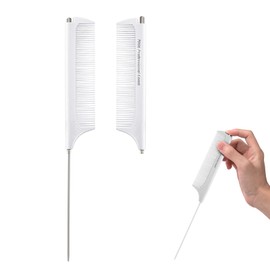 Jurrissa Rat Tail Combs for Parting, Protable Retractable Rat Tail Comb, Parting Combs for Hair Stylist, Fine Tooth Teasing Comb Stainless Steel Pin Tail, Easy to Carry (1 Pack-White)