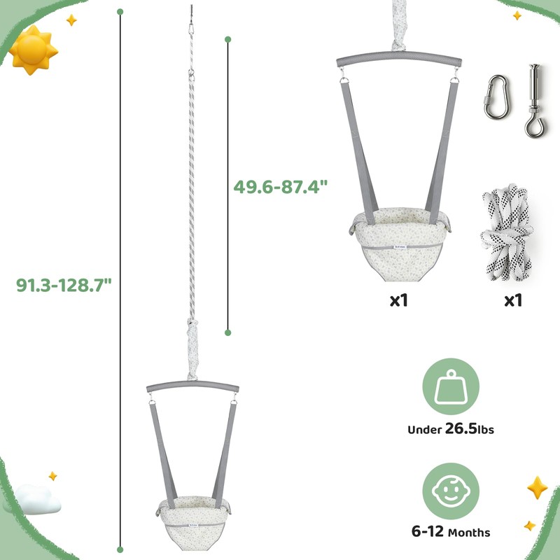 Slevoo Baby Jumper, with Ceiling Hook, Quick-Entry and Space-Saving Portable