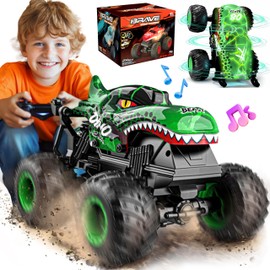 BEZGAR MonsterTruck Toys - Monster Truck Remote Control Car with Light & Music, Dinosaur Toys for Boys, 1:20 Scale RC Truck with 360° Spin & Drifting, Remote Control Car for Kids age 3 4 5 6 7 8+