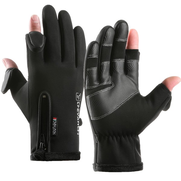 LJCUTE Winter Fingerless Fishing Gloves for Men & Women, Windproof