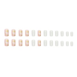 Press on Nails Medium Square SWEKKE White Fake Nails Gradient Full Cover Foil False Nails with Designs Glossy Glue on Nails Acrylic Press on Nails Artificial Nails for Women Girls 24Pcs