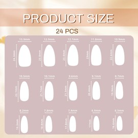 GlamRays 24 Pieces Medium White French Tip Press on Nails Almond Cherry Nails Medium Cute False Nails with Designs Nude Fruit False Nails
