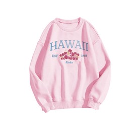 MakeMeChic Women's Graphic Print Long Sleeve Crew Neck Drop Shoulder Oversized Sweatshirt Pullovers Top Pink Letter Printed Small