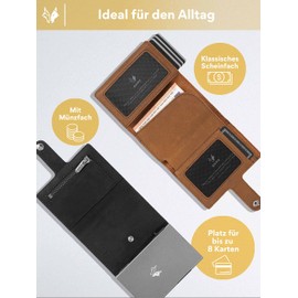 BORZ Prime MAXUS Magnetic 2 (Prime Edition 2022) Mini Wallet with Coin Compartment for Approx. 10 Cards, Credit Card Holder, Smart Wallet with Card Case, Genuine Leather Purse for Notes and Coins, MAXUS 2 Magnetic mit Münzfach