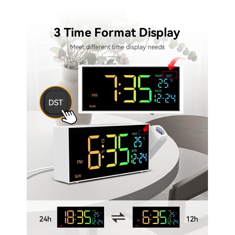 Netzu Projection Alarm Clock, Digital Clock with 350° Rotatable Projector,